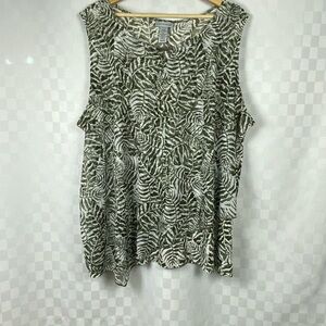 Catherine's White Olive Palm Print Tank Top 3XWP Petite Keyhole Tropical